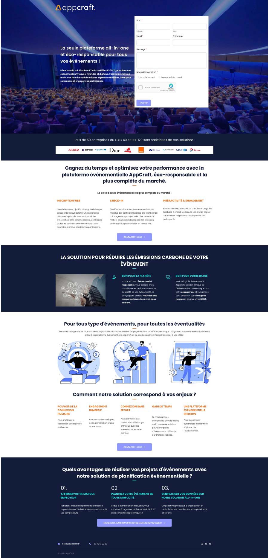 appcraft events landing page corpo agence