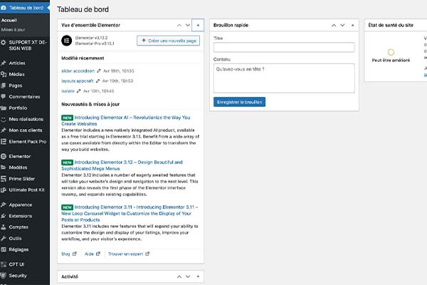 glossaire wordpress back office