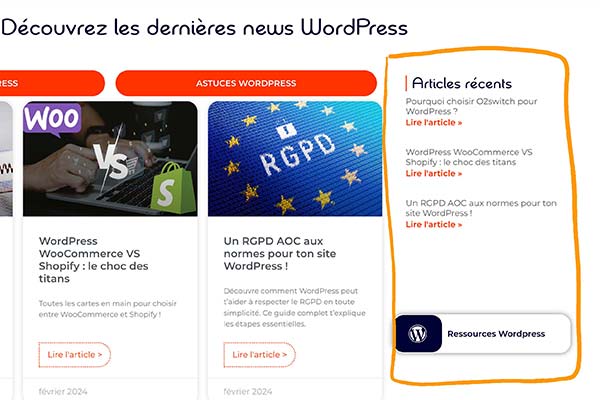 glossaire wordpress sidebar